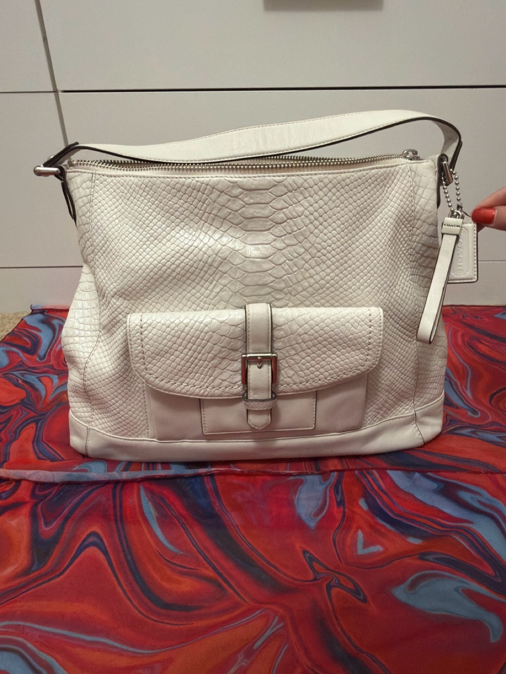 Coach Charlie Python Embossed Leather Hobo Bag Parchment White F31283
